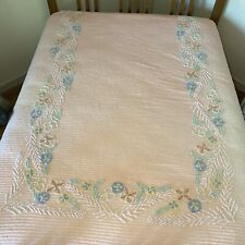 Vintage 1940’s 50’s Pink Floral Chenille Bedspread 92”x 100” Queen/ Double picture