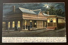 ATQ 1907 Post Card NYC RAIL ROAD DEPOT Hudson, NY UDB Posted Train Night View picture