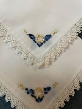 2 Stunning White Linen Vintage Hand Embroidered Luncheon Napkins - 12