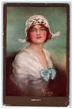 c1910's Pretty Woman Bonnet Bow Ribbon Simplicity Maria Posted Antique Postcard picture