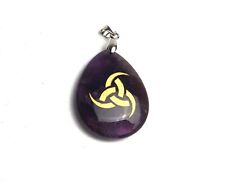 Natural Lapis Amethyst Crystal Reiki Healing Odin's Horn Cyclone Logo Pendant picture