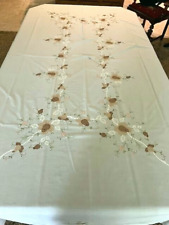 Lovely Vintage White Applique and Embroidery Tablecloth, 100