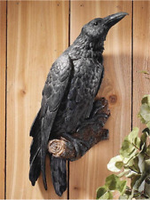 Crow Perch Wall Sculpture Garden Wall Hanging Ornament Black Raven Statue Craft picture