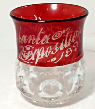1895 Atlanta Exhibition Ruby Flash Thumbprint Souvenir Glass Tumbler 3 3/4
