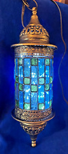 Morrocan Lantern Large Blue Green with working Lights Gorgeous 24