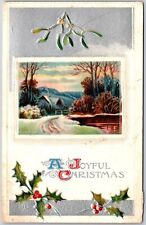A Joyful Christmas Winter Village Landscape Greetings Antique Posted Postcard picture