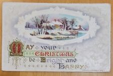 MERRY CHRISTMAS BRIGHT & HAPPY - LAKEFRONT SCENE - c. 1907-1915 WINSCH POSTCARD picture