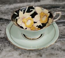 Vtg Paragon A6790 TeaCup Saucer Pastel Green Yellow Purple Daffodiles Black Gold picture