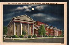 Old Postcard Night View First Baptist Church Columbia South Carolina 1940s picture