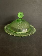 Antique Green Pressed Glass Round Butter Dish picture