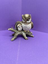 Vintage Enesco Mother & Baby Owl Perched On Stick Porcelain Figurine picture