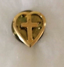 Gold Tone Butterfly Clutch Tie Tack: Heart With Cross picture