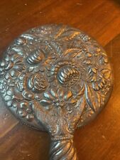 Victorian  Heavily Floral. Antique Silverplate Hand Mirror picture