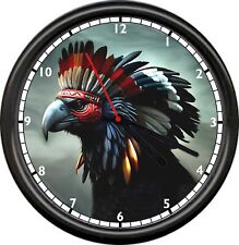 Native American Indian Raven Black Bird Faith Love Feather Headress Wall Clock picture
