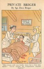 WWII Humor Postcard Private Breger Pretty Nurse Raises Temperature Of Patient picture