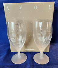 Avon HUMMINGBIRD set of 2 GOBLETS vtg 24% Lead Crystal etched frosted picture