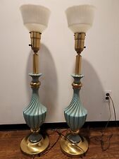 STIFFEL Neoclassical Torchiere Lamps, Set of 2, Aqua Enameled Brass VERY NICE picture