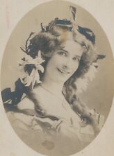 RPPC Beautiful Woman Feathers Ribbons Hair Heart Necklace c1906 picture