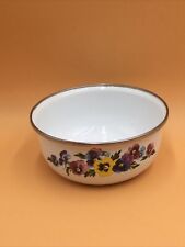 GMI Enamelware Metal Bowl Pansies Vintage Floral picture
