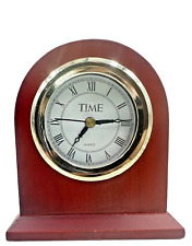 Time Magazine Wood Desktop Mantle Quartz Clock Goldtone Trim Quartz Seconds Hand picture