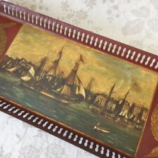 Fab Rarest Antique FRENCH 1820's TOLEWARE TRAY Hd Ptd SAILBOATS Signed Museum . picture