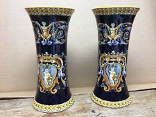 Vintage Gien French Majolica Faience Vases Pair picture