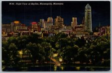 Minneapolis Minnesota 1955  Night View Of Skyline Postcard picture