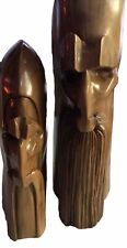 2 Handcrafted Wood Men Faces W/ Beard & Mustache Polished Hard Wood Sculptures picture
