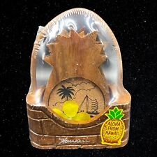 Set Of 6 Hawaii Souvenir Pineapple Wooden Coasters 6.5”T 5”W picture