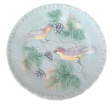 Vintage Western  Germany Majolica Turquoise Plate Birds Grapes Leaves 7.6