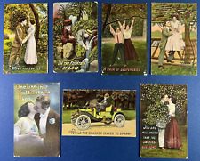 Mixture 7 Romance Couples Greetings Antique Postcards. Color, Drawn, Auto. 1913 picture