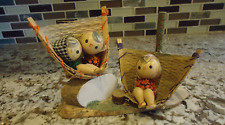 Vintage Wooden Kokeshi Doll Figurines Sitting In Hammocks From Japan picture