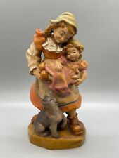 Vintage Carved Figurine Girls w/ cat GG Lang sel Erben Oberammergau picture