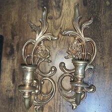 Vintage 1965 Syroco Wall Sconce Gold Candle Holder Pair  3933 Hollywood Regency picture