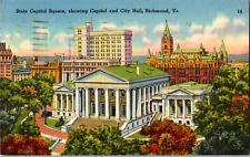 Vintage C. 1952 Richmond State Capitol Square & City Hall Virginia VA Postcard picture