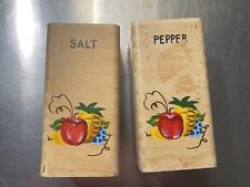 Tall Wood Japan Salt And Pepper Shakes Painted Fruit On Them Vintage Used picture