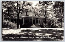 Interlochen Michigan~National Music Camp~Bowl Hotel~Guests on Porch~1954 RPPC picture