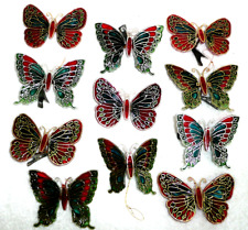 11 VINTAGE RARE PLASTIC SUNCATCHER CLIP ON BUTTERFLY ORNAMENTS RED GREEN picture