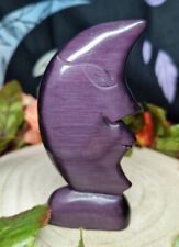 Beautiful Dark Purple Cats Eye Moon Carving 11cm 201g - Man Made  picture