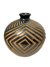 Enmanuel Maldonado Raised Black Geometric Mod Studio Pottery Vase Nicaragua 8” picture