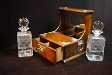 19th Century Antique Oak Tantalus with 2 Exquisite Crystal Decanters  picture
