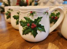 Mary Ann Baker Set 4 Christmas Coffee Tea Mug Holly Hand Painted Otagiri Japan picture