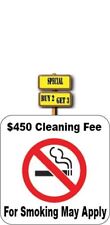 No Smoking Hotel Motel B&B's $450 Cleaning Fee May Apply Decal Sticker P951 picture