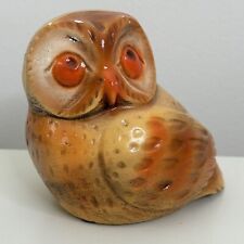 VINTAGE Mid Century CHALKWARE OWL Orange Tan MCM Figurine 4” picture