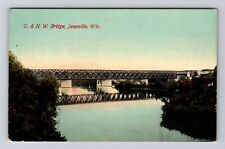 Janesville WI-Wisconsin, C & N W Bridge Vintage Souvenir Postcard picture