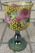 Vintage Mackenzie Childs Wine Glass Circus Roses Dots 6 3/4” Tall picture