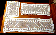 3 VTG Doily Crocheted Table Runner Off White Diamonds & Donuts Pattern picture