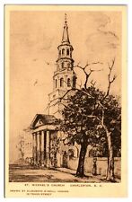 Vintage St. Michael's Church, Drawing, Charleston, SC Postcard picture