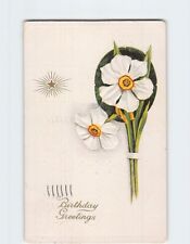 Postcard Birthday Greetings Flower Art Print Embossed Card picture