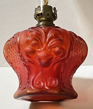 Antique Miniature Oil Lamp Red Satin Glass Puffy Embossed 9